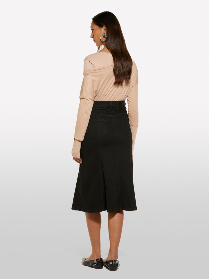 Gonna di jeans svasata nera - gonne midi, longuette donna - Nero | Sisley image number 3